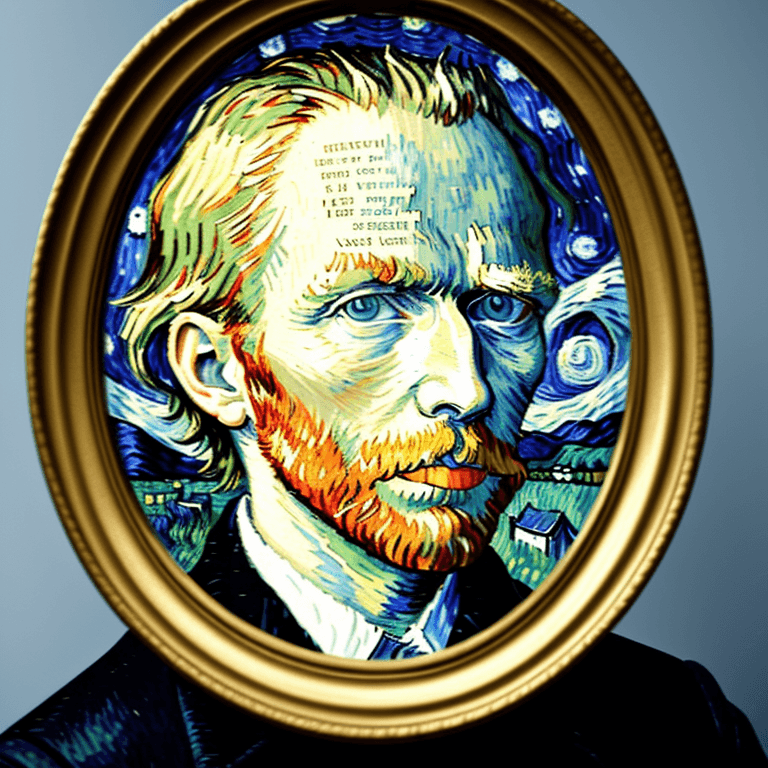 AI generated: Imaginative and new Self-portrait of van Gogh. In van-Gogh style. The background is a blurred French...