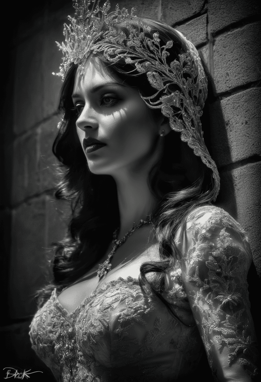 AI generated: gorgeous woman, deep shadows, HDR, 32k, extremely intricate details
