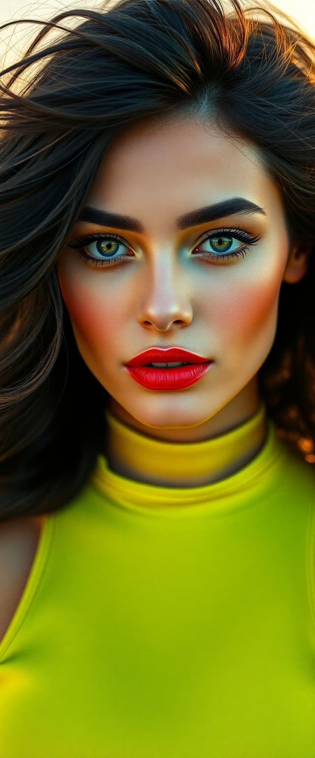 AI generated: "Image is a high resolution close up head and shoulders portrait. A supermodel, early 20's, fair ski...