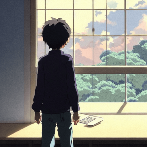 AI generated: person looking at a computer screen

, Digital 2D, animado por Kyoto Animatioby studio ghibli, makot...