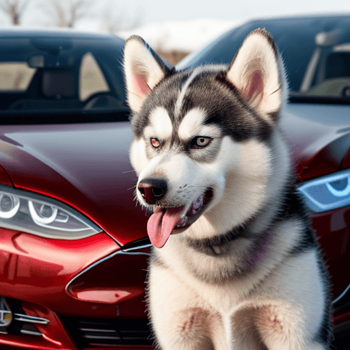 AI generated: husky dog ​​drinking coke on a tesla