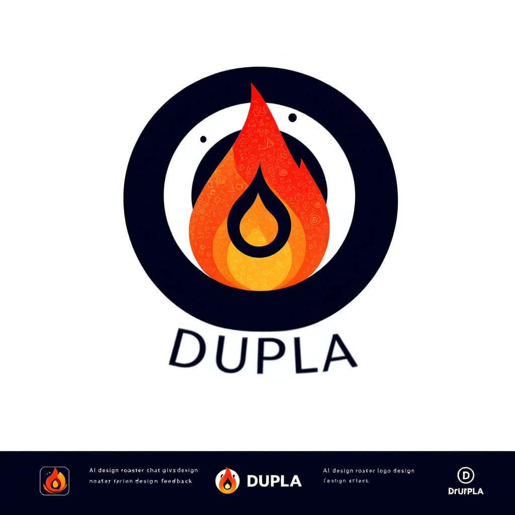 AI generated: 
Craft a DUPLA logo, key element is a capital D, AI design roaster that gives design feedback, fire,...