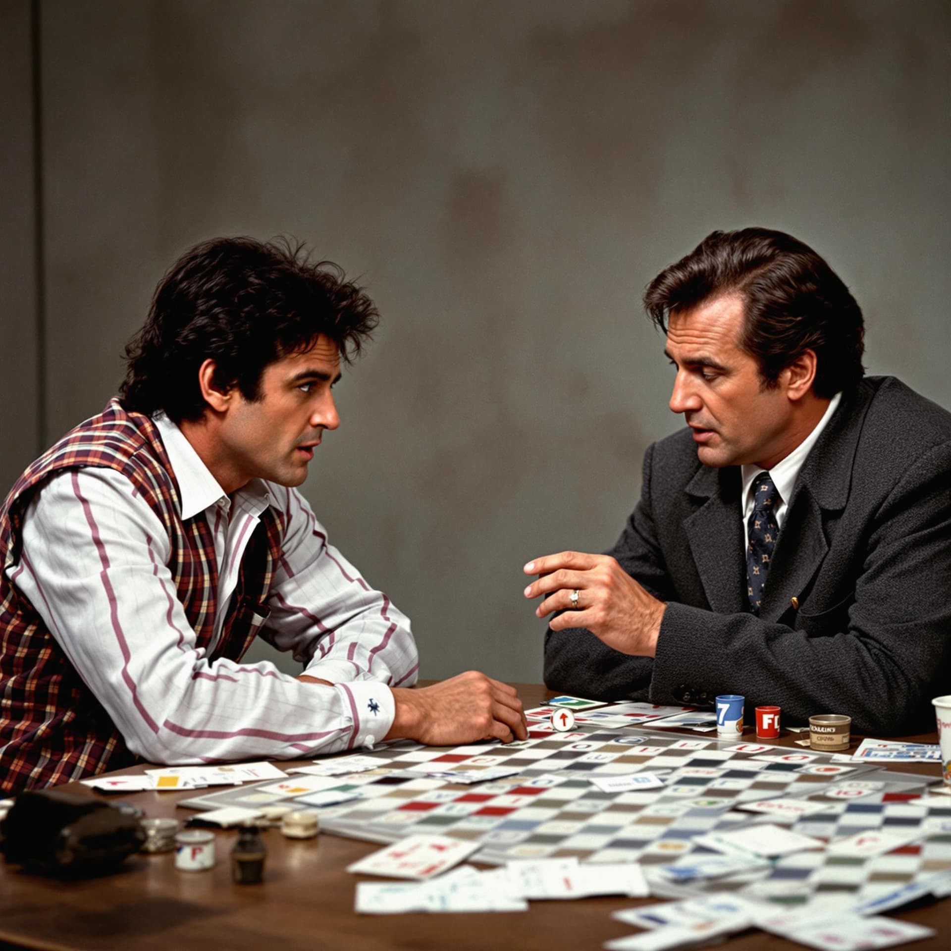 AI generated: jim carrey as ace ventura playing  a  game of clue with peter falk as  the detective columbo is his ...
