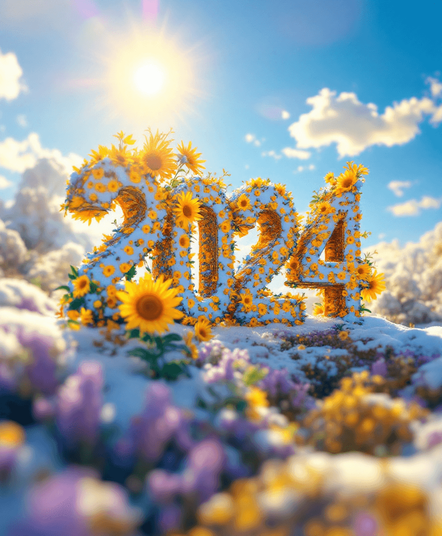 AI generated: The date in a beautiful font, against a sunny sky and sun,

