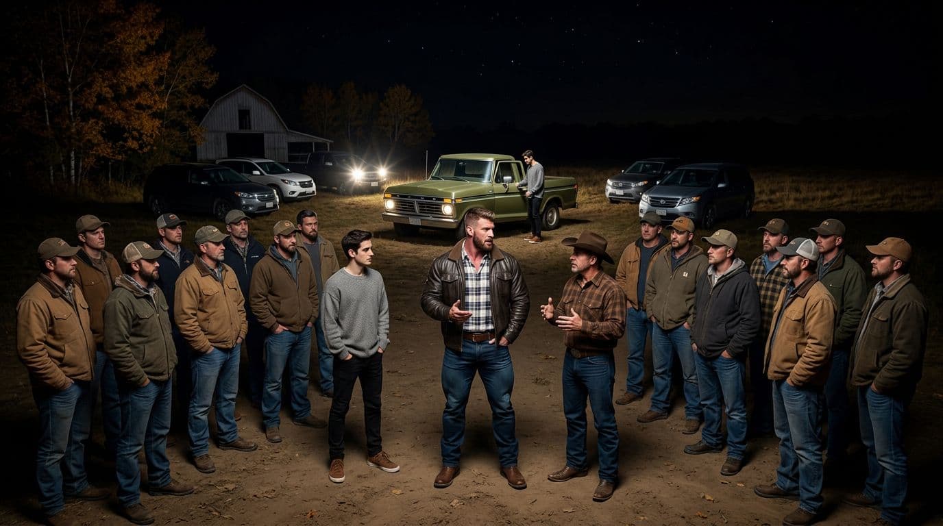AI generated: In an Autumn night at a ranch with no public lights, there are no houses around. The vintage olive g...
