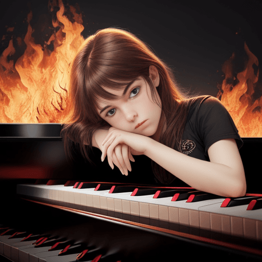 AI generated: my heart is on fire, dreams turn into flames, piano beginns to burn