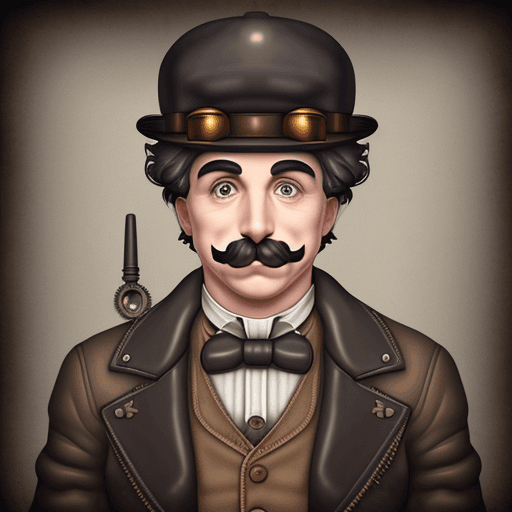 AI generated: Protrait of Charlie Chaplin as  rural hipster, icon Charlie Chaplin moustache, leatherjacket, steamp...