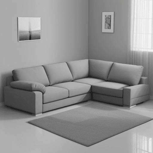 AI generated: photograph, sofa corner shape modern grey color size Width 300cm Length 180cm Depth 90cm
