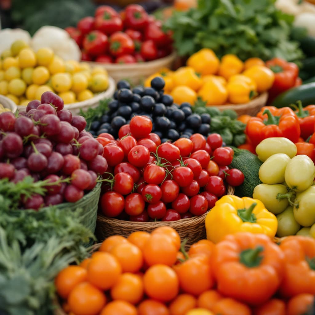 AI generated: Fresh produce arranged by season or local farmers’ market images dslr, ultra quality, sharp focus, t...