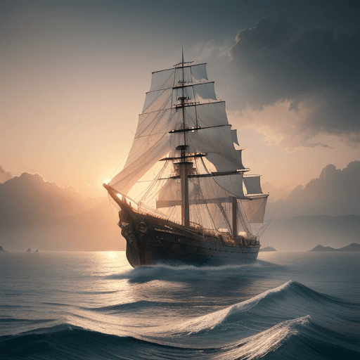AI generated: Photo of a ultra realistic sailing ship, dramatic light, pale sunrise, cinematic lighting, battered,...