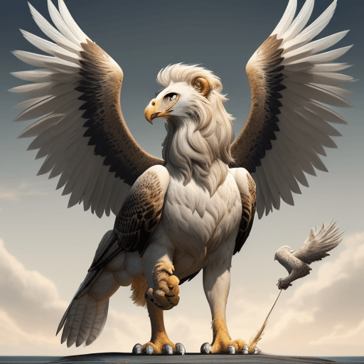 AI generated: Lion Griffin, a hybrid mythical creature combining the features of a lion and an eagle. Forehead: Th...