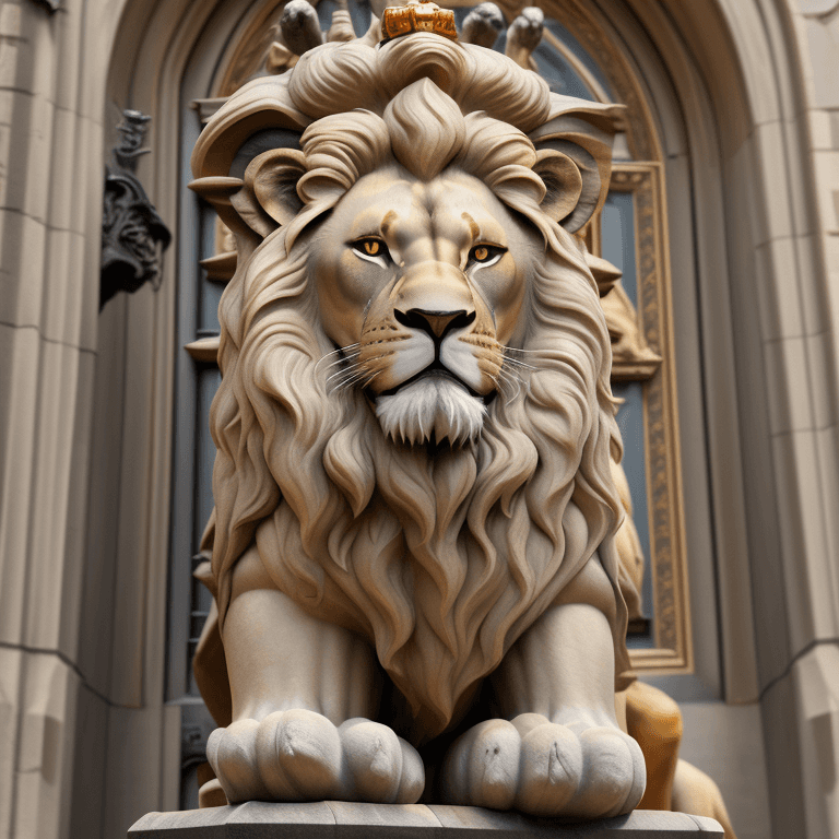 AI generated: Photo realistic photo of Lion standing guard in front of at Prague Castle main gate