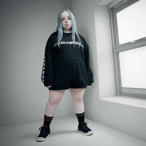 AI generated: Billie eilish, chubby, full body, wide angle, no clothes, open legs
