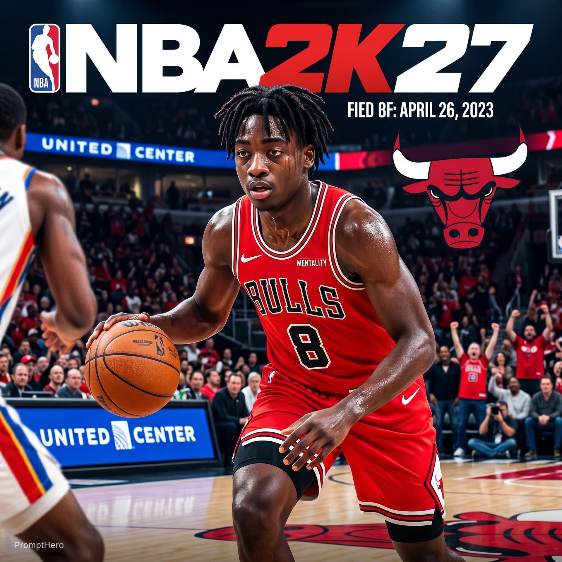 AI generated:   NBA2K27 Cover in Chicago Bulls Dribbling