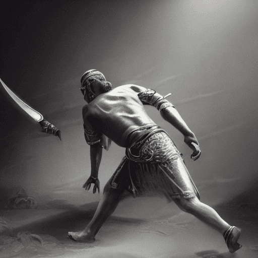 AI generated: in 1200 BCE in india A yound cruel Muslim prince stabbing his 70 years gaffer king father with a dag...