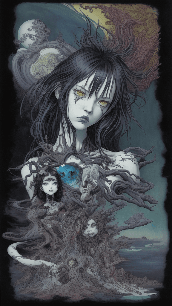 AI generated: layered cartoon by sagisawa fumika and by Gerald Brom, complex horizon , complex nvinkpunk but extre...