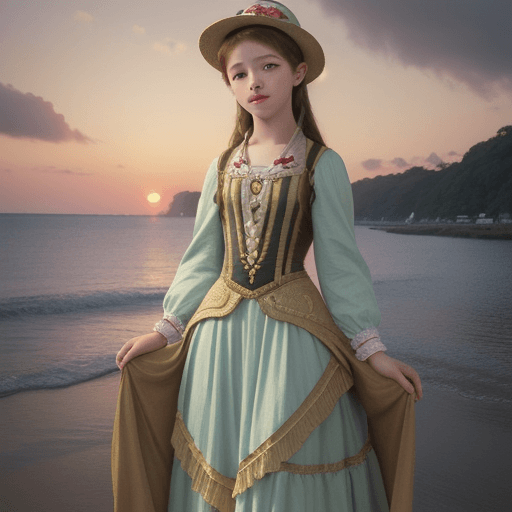 AI generated: cartoon girl, sunset, in the style of firmin baes, lilia alvarado, brazil pop culture, colorized, de...