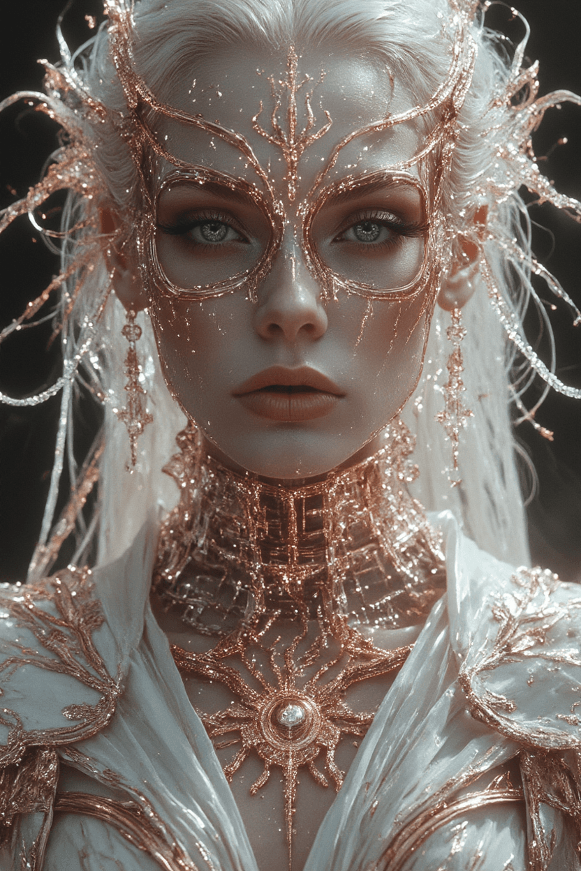 AI generated: Imagine a mesmerizing photo portrait of a woman that blends ethereal beauty with avant-garde fashion...