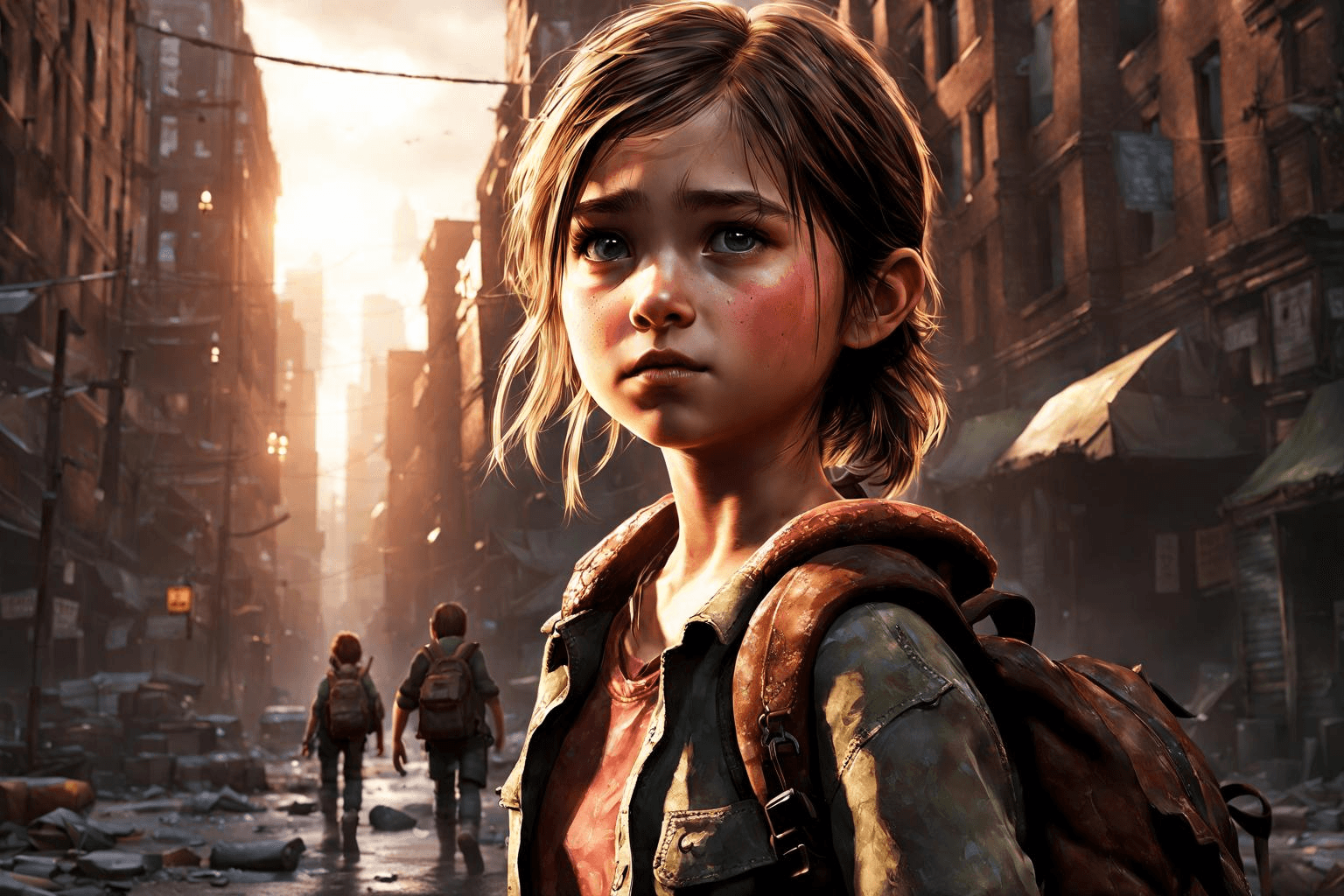 AI generated: Flat illustration, 3d, close up, a little cute girl cosplaying Ellie from the last of us game, trend...