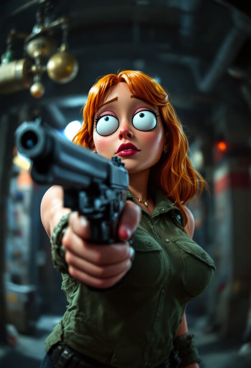 AI generated: RPG, Style: MACRO, a low-quality CCTV camera with a slightly fish-eye lens efect, contributing to th...