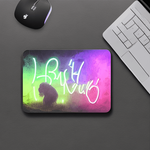 AI generated: black mousepad with neon text and gorilla graphics