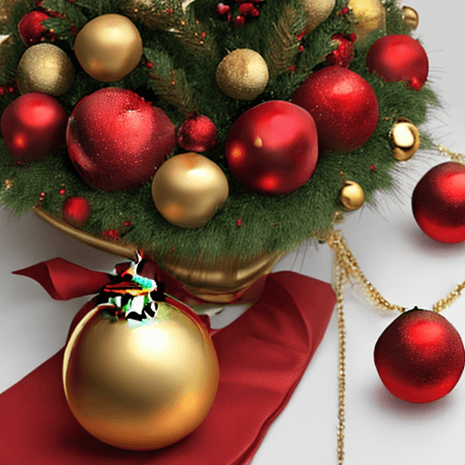 AI generated: Christmas red and gold balls on white bacgroud,  