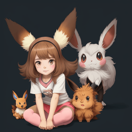 AI generated: pokekid, eevee, fluffy girl, furry girl, female