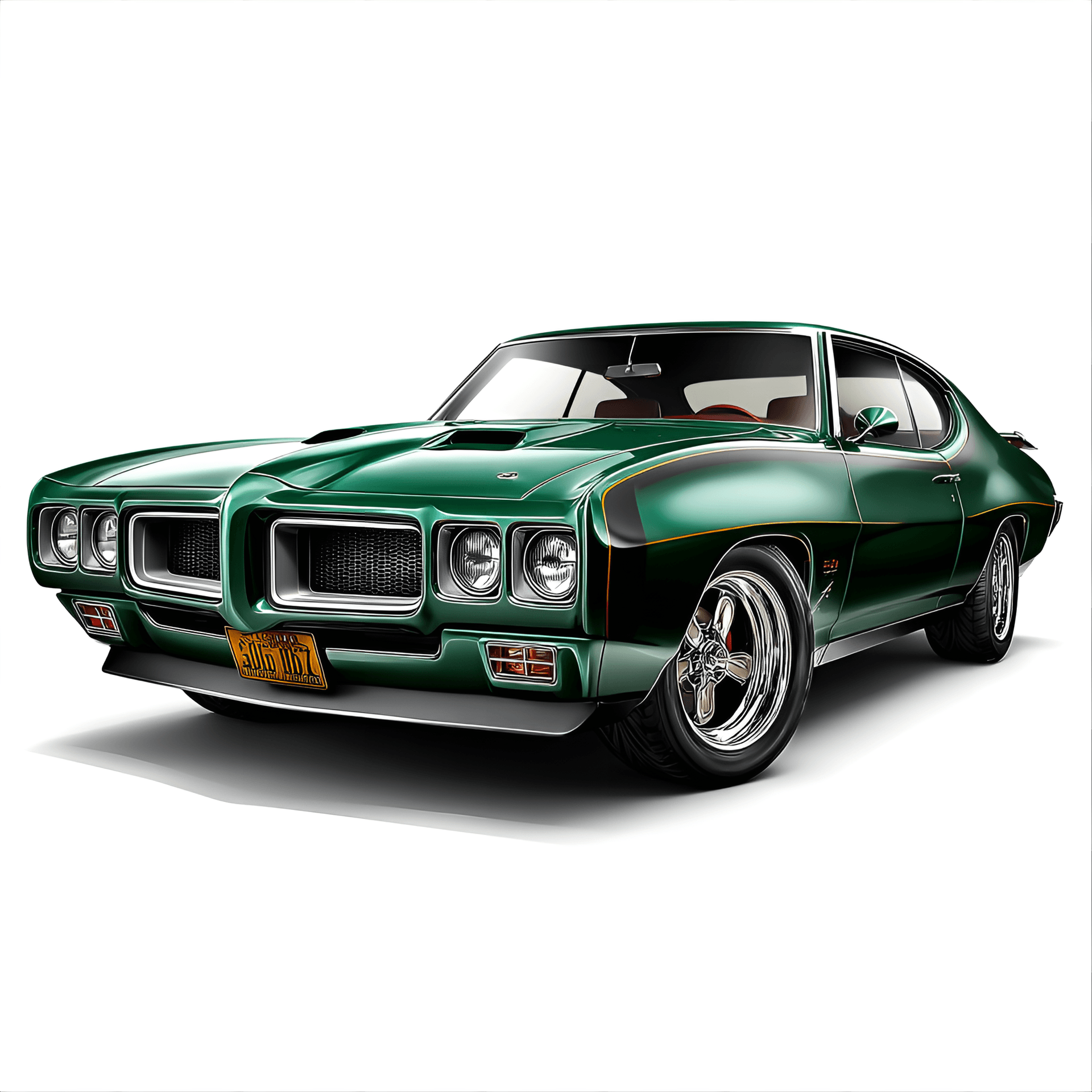 AI generated: stylish 1969 Pontiac GTO Judge, with its aggressive front end, bold paint job, and muscle
car stanc...