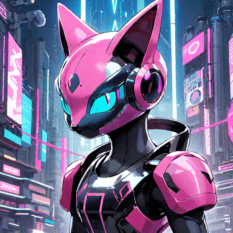 AI generated: Mew Two from Pokémon but its cyberpunk.