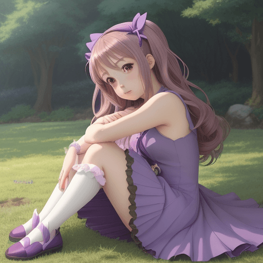 AI generated: anime girl sitting on the ground in a purple dress, loli, anime moe artstyle, seductive anime girl, ...