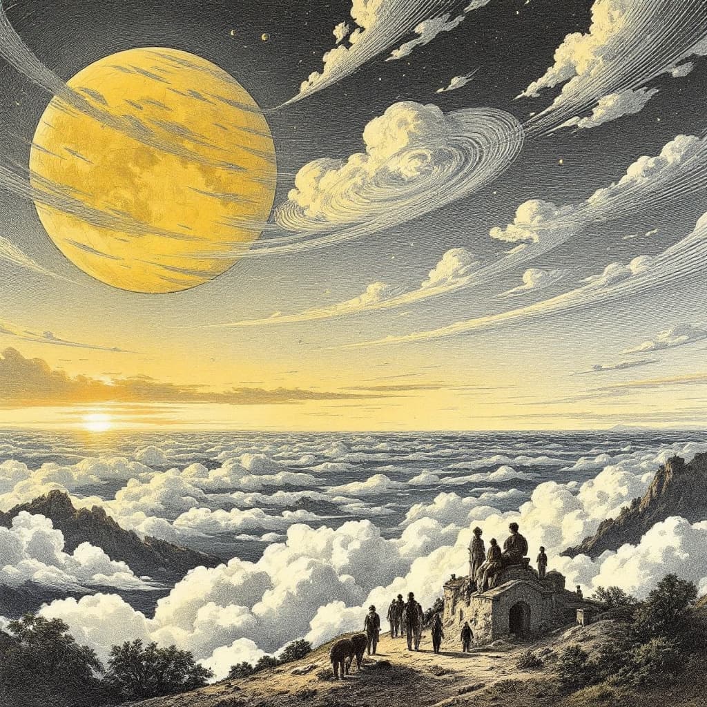 AI generated: image in Camille Flammarion's 1888 book," L'atmosphère: météorologie populaire" updated to the prese...