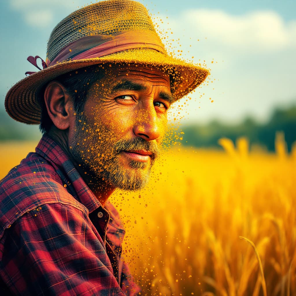 AI generated: Spanish farmer + rice double color exposure effect