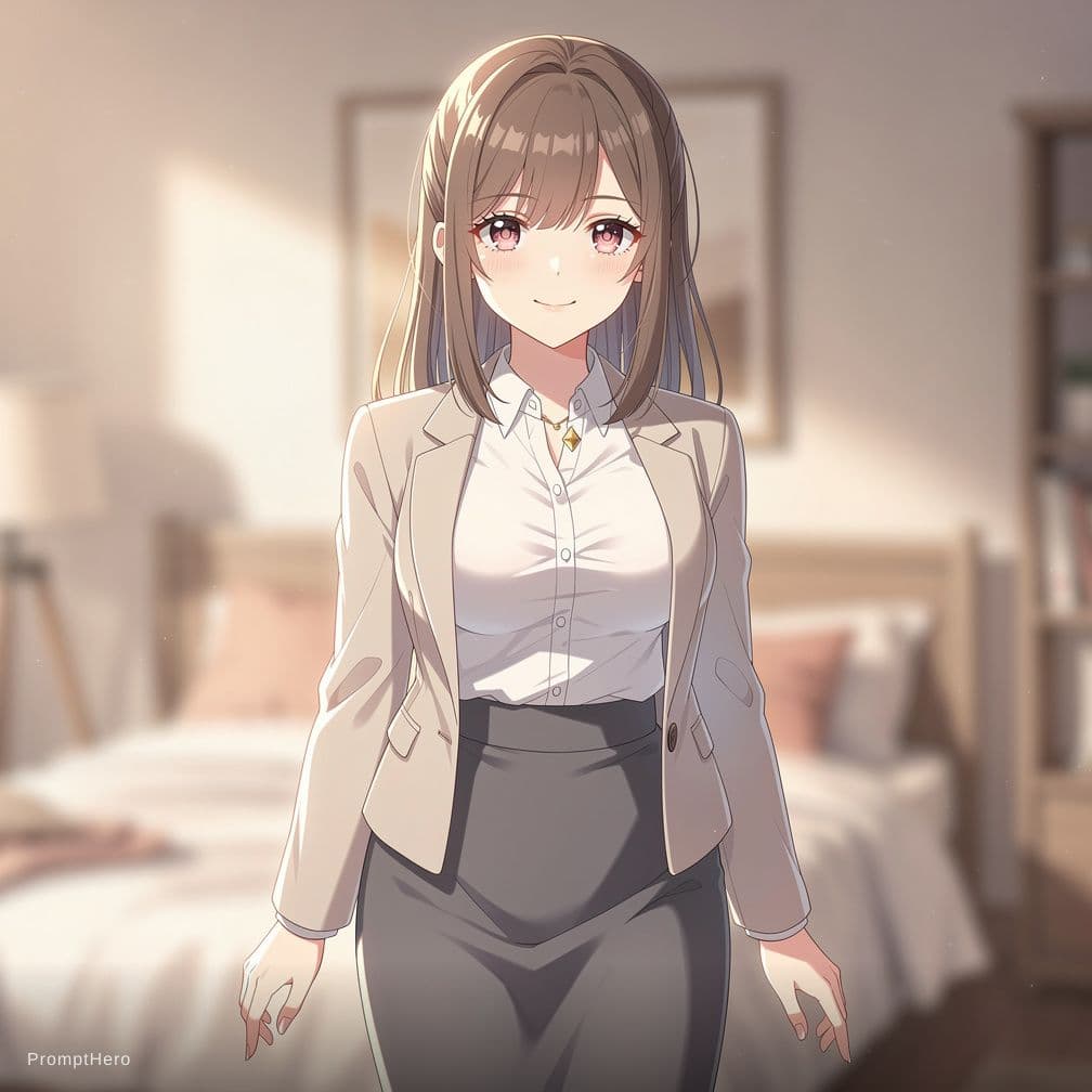 AI generated: Anime qui se déshabille complètement et montre sa généreuse poitrine
