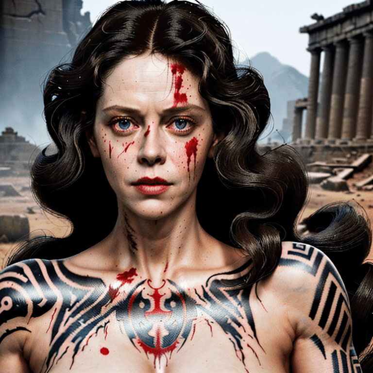 AI generated: portrait of beautiful slim Sigourney Weaver as a  post apocalyptic female warrior, strong, muscular,...