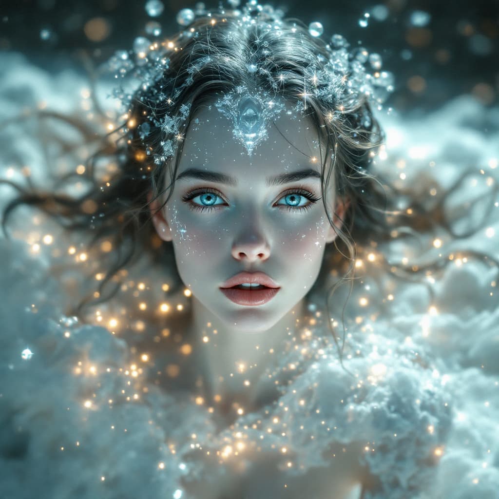 AI generated: A breathtaking, cinematic portrait of a divine female astral being, suspended in the vast expanse of...