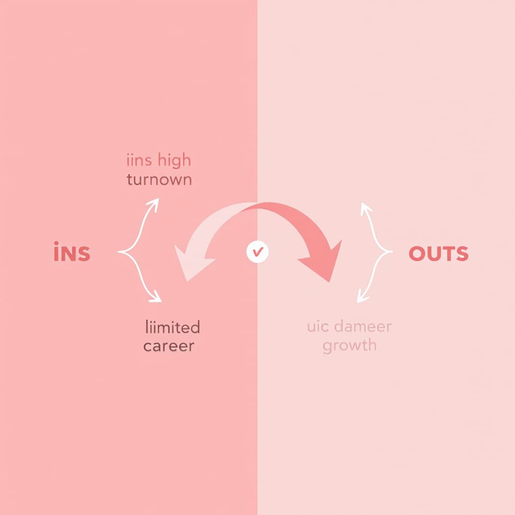 AI generated: an interrelation diagram showing ins and outs arrows considering issues that lead to high turnover a...