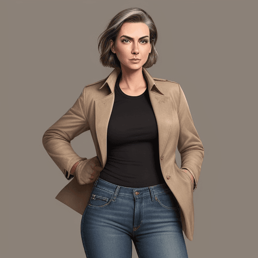 AI generated: Sketch, young beautiful woman, Graying, short hair slicked back that accentuates your big, brown eye...