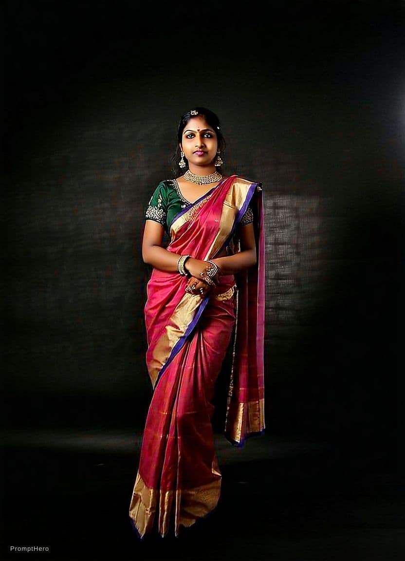 AI generated: How Recreate To Photo Girl Saree Blouse And Saree Peticoat Underskirt body show saree Remove