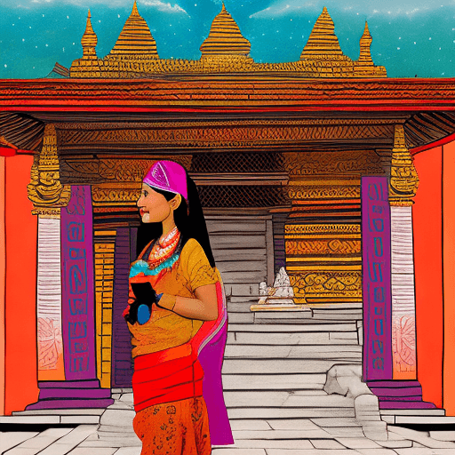 AI generated: illustration, nepali woman in temple mdjrny-v4 style