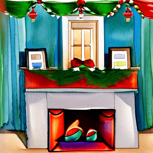 AI generated: clip art, watercolor painting, christmas fireplace, high detail