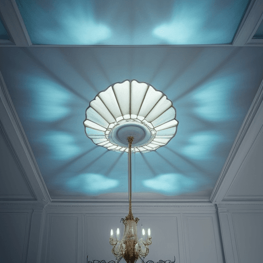 AI generated: A room where the furniture on the ceiling creates the illusion of being upside down. The style is su...