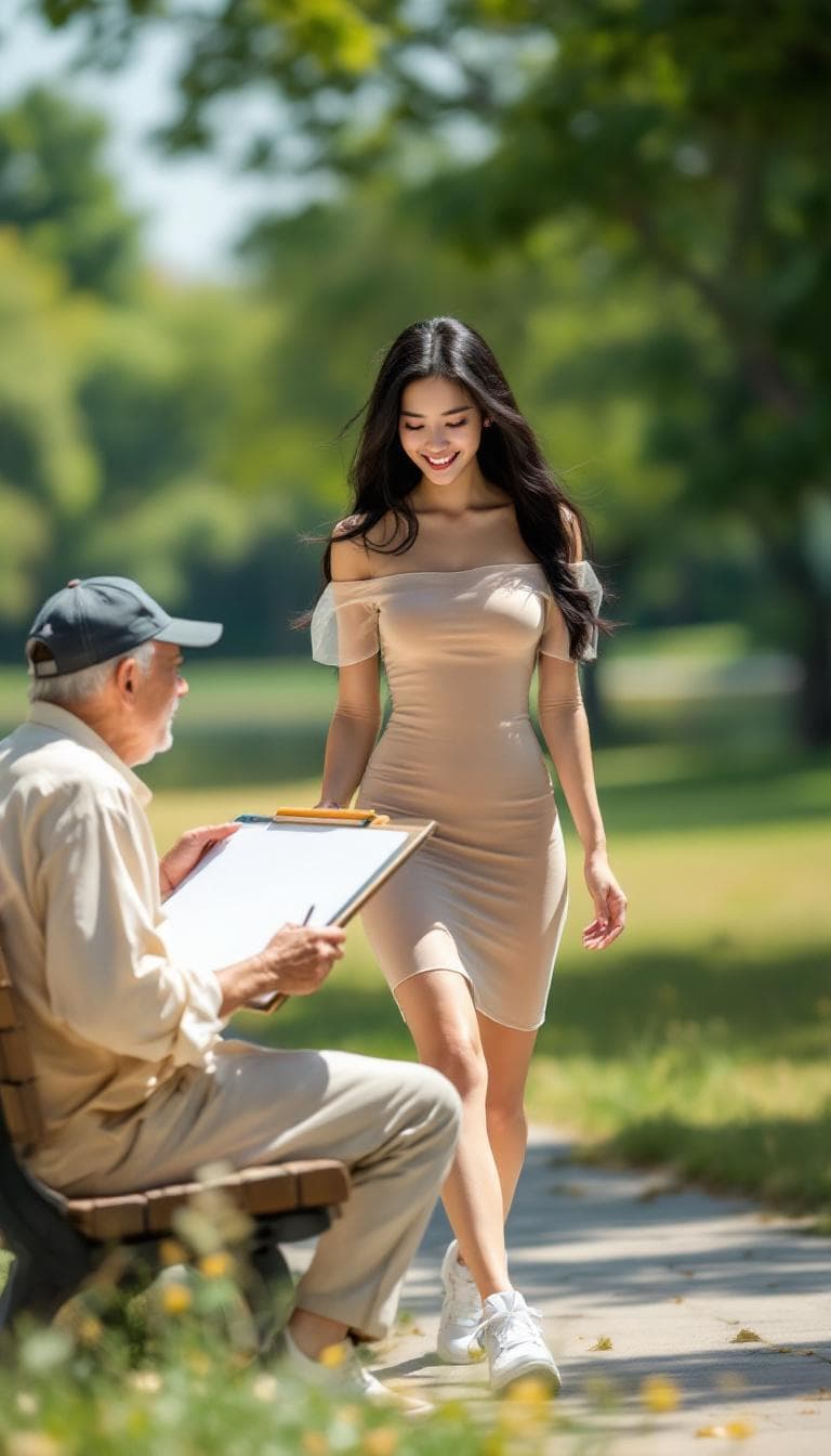 AI generated: A Chinese woman walks confidently towards the camera, with long flowing black hair, wearing a transp...