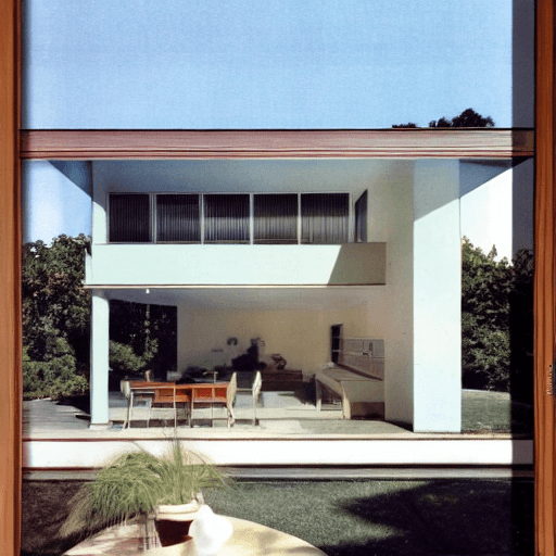 AI generated: Hyper realistic eye level exterior photo of a mid century modern style house overlooking the ocean, ...