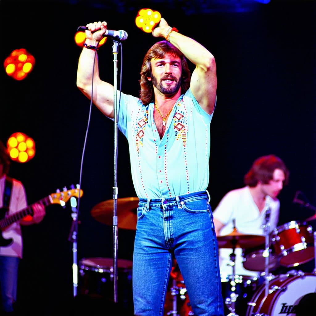 AI generated: Rod Stewerd 1980 on stage live