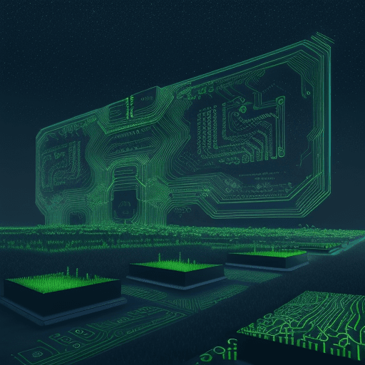 AI generated: digital landscape resembling a natural haven. Incorporate graphic elements reminiscent of lines of c...