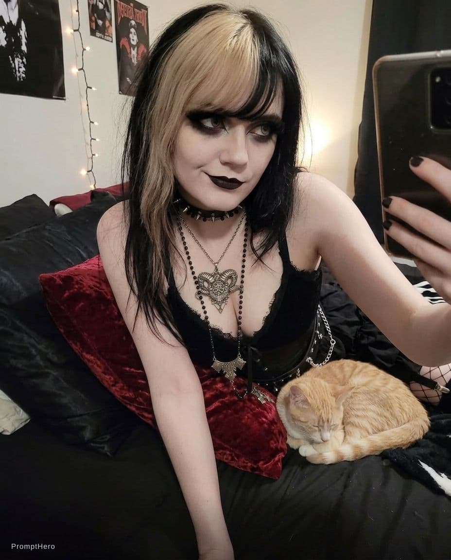 AI generated: gourgess girl is trying to seduce boyfriend in bed with a selfie
