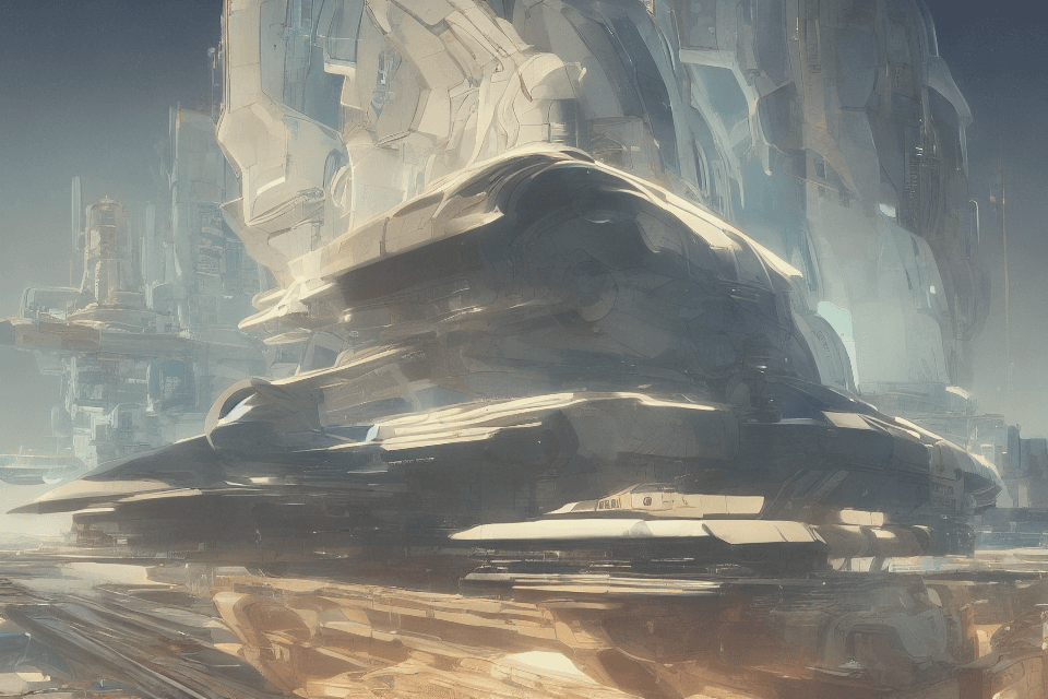 AI generated: sketches blueprint of futuristic sci-fi huge spacecraft, warp engines, formulas and annotations, sch...