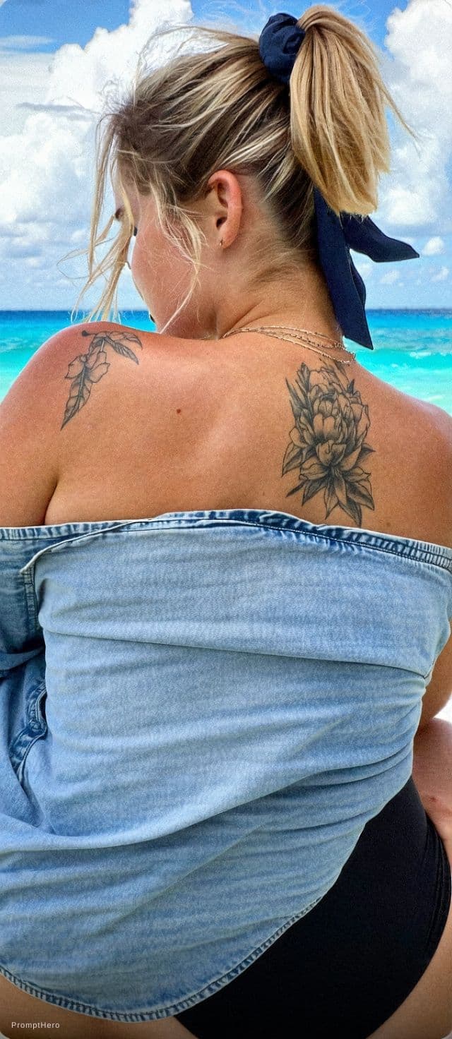 AI generated: A photorealistic cinematic portrait of a topless woman crouching on a sun-drenched tropical beach, v...