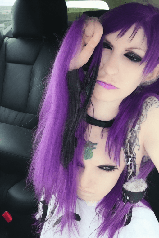 AI generated: POV, girl gets anal fucked on the backseat of a car, alternative, emo, piercings, tattoos, (looking ...