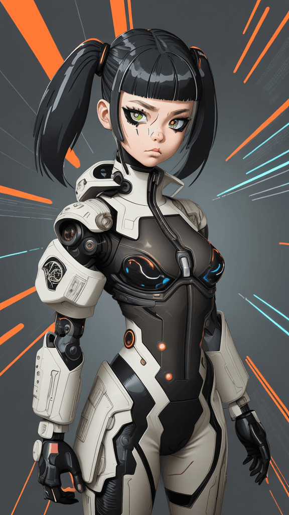 AI generated: in a neutral background portrait of little ((((Cyborg/army/female)))):4.4, wear((army attire)):2.2, ...